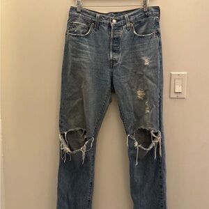 Levi's Blue Distressed Straight Leg Jeans